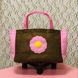 フェルトのミニトートバッグ　ブラウン×ピンクの画像
