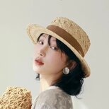 ラフィアハット、麦わら帽子 夏帽子 大人 ストローハット、ミディアムブリム 日よけ・UV対策 サイズ調節可能 3色の画像
