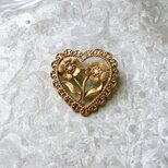 SCA45-【 AVON 】エイボン・ヴィンテージブローチ ピン 90s Gold Tone Antiqued Heartの画像
