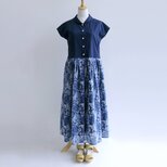 花のワンピース＊Blue Flower Garden(国産コットンキャンブリック×ローン生地)の画像