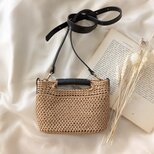 ラフィア風 2way ミニショルダーバッグ・W(TCフルステッチ・クロススッテッチ・黒）の画像