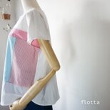 爽やかパッチワークなフレンチスリーブブラウスE(赤色mix)の画像