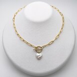 バロックパールのデザインネックレス ハート 淡水真珠 ゴールド系 ステンレスチェーン 18金メッキ 金属アレルギーのコピーの画像