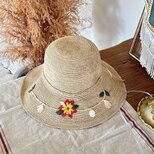 ラフィアハット、フレンチスタイルの帽子、麦わら帽子、夏用、大人、ストローハット、日よけ・UV対策 サイズ調節の画像
