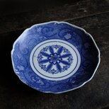 【特価¥2500→¥1500】見込みに花文様◆瀬戸焼　花唐草文印判大皿　骨董・antiques 丁寧な暮らしに。明治〜大正期の画像