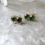 Y1127-ヴィンテージイヤリング 60s Emerald Green Cut Glass Clear Rhinestonesの画像