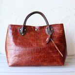 軽量 型押し 手持 革 兼用 トートバッグ ボストンバッグ ハンドメイド 05213の画像