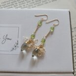 【14kgf 】ペリドット×グリーンアメジスト×プレシャスオパール＊初夏を感じるグリーン ピアス/イヤリング変更可の画像