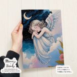 《天使》☘️ほっこり 静かな星空の雲の上の風景 A4 ポスター 可愛い イラスト アートの画像