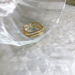 R397-ヴィンテージリング U.S.A. Gold Tone Rhinestone Square Double Ringの画像