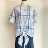 裾を結んで着る　Ｖネックブラウス【送料込み】浴衣リメイク　ブルーの画像