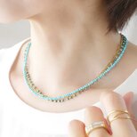 爽やかターコイズと上品ゴールドの3連レイヤードネックレス　金属アレルギー対応　サージカルステンレス　夏アクセサリ