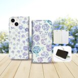 iPhone専用 手帳型スマホケース 【内側色：ホワイト仕様】カメラ穴有【スィートブルーローズⅡ】の画像