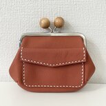 ぱかっと開くとお部屋が3つの親子がまぐち♪外ポッケが付いた木玉口金の四角い本革ミニ財布のコピーの画像