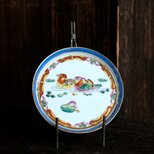 水鳥と桃◆中国産　色絵金彩中皿プレート　器　煎茶茶器　チャイナレトロ　シノワズリ　飾り皿の画像
