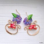 金魚と朝顔のピアス（赤）の画像