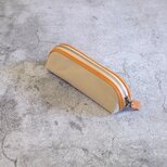 革と帆布のペンケース/ベージュの画像