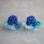 『Beadspan round 粒々 』（紫陽花・ブルー）イヤリング/ピアス【受注】の画像