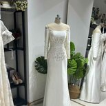 ウェディングドレス ビジュー オフショルダー ソフトマーメイドライン ロングスリーブ ロング 結婚式の画像
