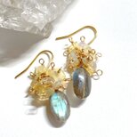 大粒ラブラドライトとたっぷりプレシャスオパールのピアス/イヤリング