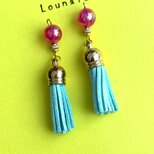 タッセルピアス フリンジピアス ピンク ブルー 樹脂ピアス