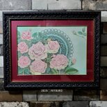 原画 1点もの 額装付き ボールペン画 ボールペンアート 色鉛筆画 絵画 絵 アート 額入り 薔薇の絵 バラ 花の絵 薔薇の画像