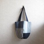 くったりバケツトート　パッチワーク、ネイビー　3