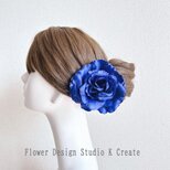 大輪の青い薔薇の髪飾り　青　ブルー　大きめ　花径12cm　フラメンコ　花飾り　頭飾り　髪飾り　フローレス　青い薔薇