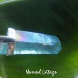 sv925 Aqua aura quartz necklace アクアオーラ原石ポイントの革紐ネックレスの画像