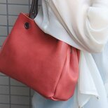 肩がけ 朱色 むっちり ムキュ しっかり 本革 ハンドメイド 728の画像