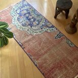 50×126 ピンクサーモン×ブルー　グラデーショントルコヴィンテージラグの画像
