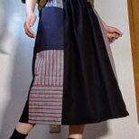 黒コットンと木綿着物レトロ可愛いスカートウエストゴムポケット涼しげ爽やか個性的の画像