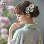 とろける練乳色&淡エメラルドグリーン：トルコ桔梗ヘッドドレス《アメリカンフラワー》金色水引オプション無料のコピーの画像