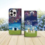 iPhoneスタンダード手帳型スマホケース （カメラ穴あり/はめ込みタイプ）【ほのぼのにゃんこ（花火Ⅱ）花火大会】の画像
