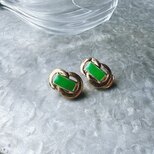 Y1169-ヴィンテージイヤリング・U.S.A. Green Enamel Paint Gold Toneの画像