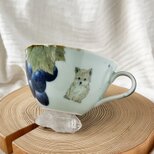チコロット❤️すべて手描き❤️染付け❤️スープカップ❤️カフェオレボウル❤️お味噌汁お椀❤️ぶどう❤️犬❤️柴犬の画像