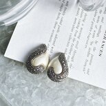 YA181-【 AVON 】エイボン・ヴィンテージイヤリング Faux Pearl Marcasite Teardropの画像