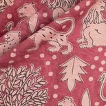 インド ブロックプリント生地 [60cm単位切売] Bagru ワイルドアニマルピンク地 虎 ライオン豹 IF0309