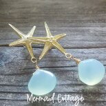 Mermaid Beach Earring ---人魚の耳飾り・ヒトデとカルセドニー☆スタッドピアスの画像