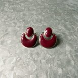 P696-ヴィンテージピアス U.S.A. 1970s Silver Tone Bordeaux Enamel Paintの画像