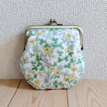 小花柄　がま口ポーチ　10.5cm口金　アクセサリー　カード　コインケース　イエローグリーン　　487の画像