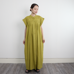 【着丈調整可能】ライトコットン ピンタックギャザー シャツワンピース　オリーブ　0701Oliveの画像