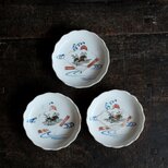 奥義に風景◆瀬戸焼　色絵金彩小皿3客セット　骨董・antiques　古道具　大正期〜昭和初期の画像