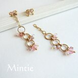 【SALE】２wayピアス　天然石とリングチェーン(ゴールド＆ピンク)