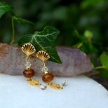 扇ピアス　インペリアルトパーズ　水晶の画像
