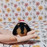 ダックスフンド　ハート肉球ピンクの服　 餌付き　羊毛フェルトの画像