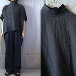 【受注制作】濃紺/天日干し60リネン　ハイスタンドカラー/ドルマン袖プルの画像