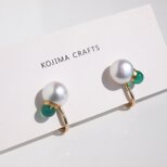 パールとグリーンオニキスの金継ぎパール[イヤリング]　淡水パール　緑瑪瑙　金継ぎの画像