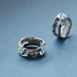 2コset) 流木 テクスチャー 2連 ペア リング シルバー925の画像