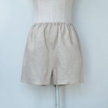 リネンのシンプルペチパンツ・Mini【34cm丈・ベージュ・総ゴムタイプ・W60-108・H110】の画像
